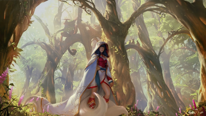 Ahri from Legends of Runeterra in a forest