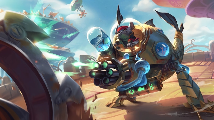 Fizz from Legends of Runeterra in a mech suit