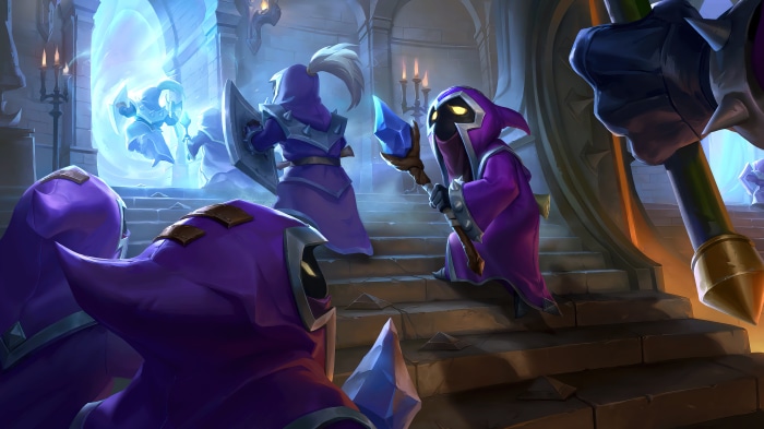 Minions from Legends of Runeterra in a stone hall
