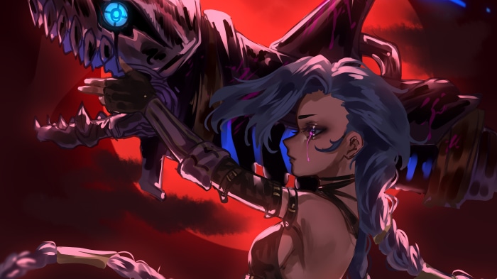 Jinx from Arcane with a large cannon