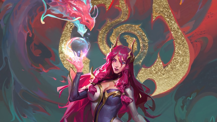 Karma from League of Legends with Tranquility Dragon Art 4K