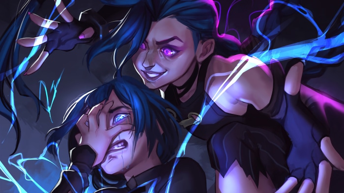 Jinx from Arcane with glowing eyes