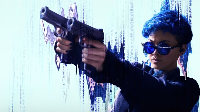 Bugs from The Matrix Resurrections holding a gun