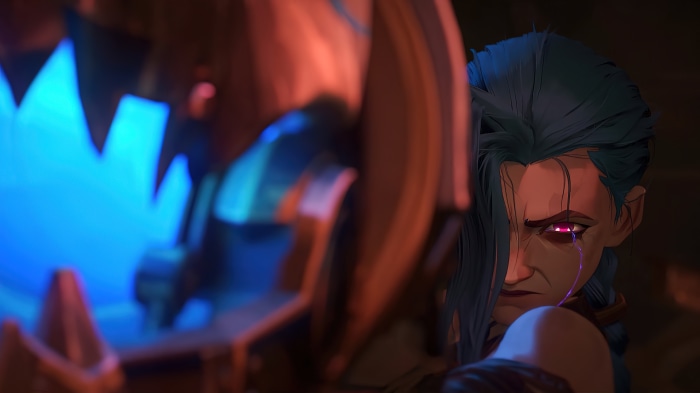 Jinx from Arcane with glowing eyes