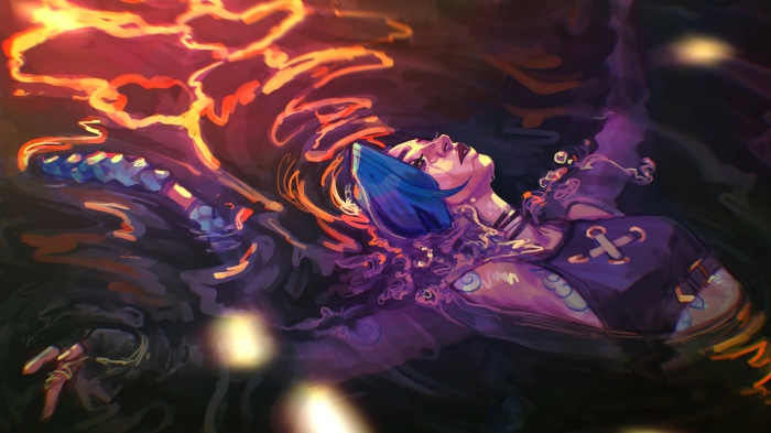 Jinx from Arcane floating in water