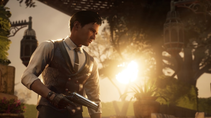 Sherlock Holmes from Sherlock Holmes Chapter One holding a gun