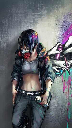 Anime girl with gas mask and spray paint