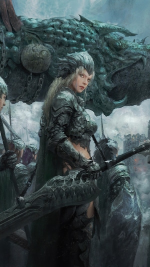 Fantasy warrior army with dragon