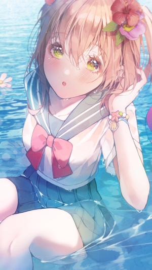 Anime Girl in School Uniform in Water