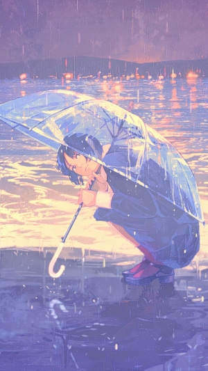 Anime, Girl, Night, Raining, Umbrella, 4k HD Phone Wallpaper | Rare Gallery