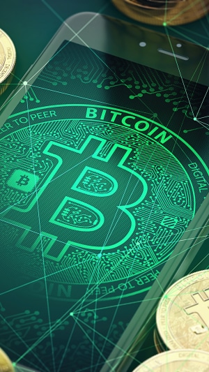 Bitcoin Cryptocurrency Digital Art on Smartphone