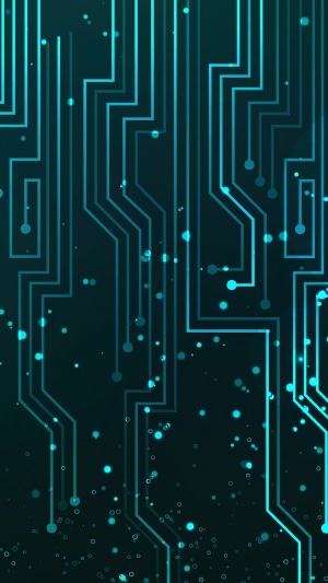 Abstract blue circuit board with glowing particles