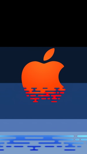 Orange Apple logo reflected in water