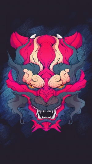 Digital art of a Japanese Yokai mask