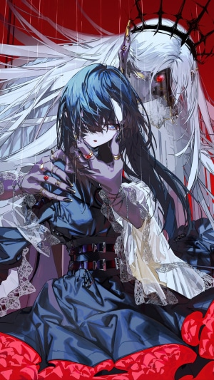 Two anime girls in dark fantasy setting