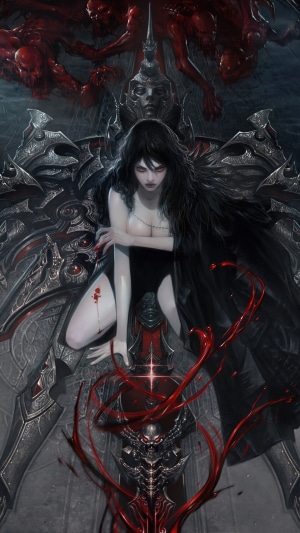 Gothic Vampire Girl on a Throne of Blades