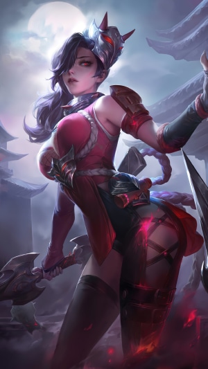 Warrior girl with mask and axe
