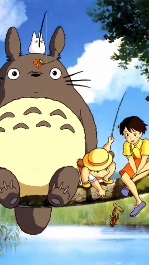 My Neighbor Totoro: Totoro, Satsuki, and Mei fishing