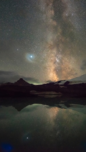 Milky Way over Mountains and Lake Reflection