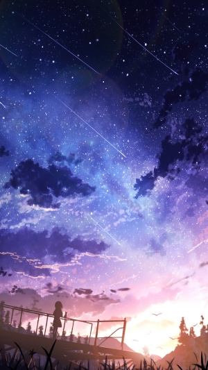 sunset, starry, sky, stars, anime, scenery, art, 4k, HD Wallpaper ...