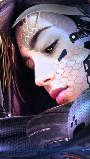 Cyber Soldier Girl with Hexagonal Face Pattern