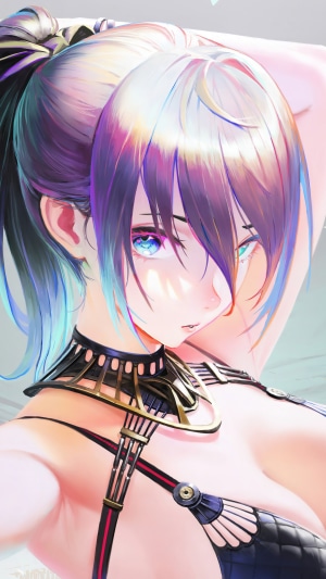 Beautiful Anime Girl with Colorful Hair