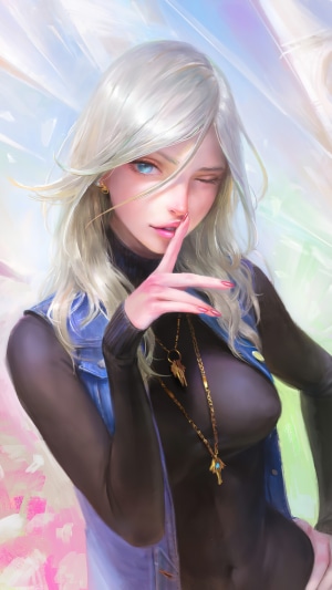 Anime girl with blonde hair winking