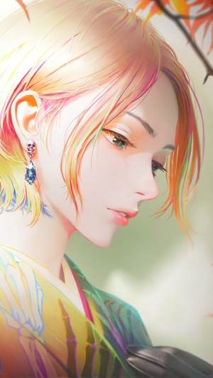 Anime Girl with Blonde Hair and Skull Earring