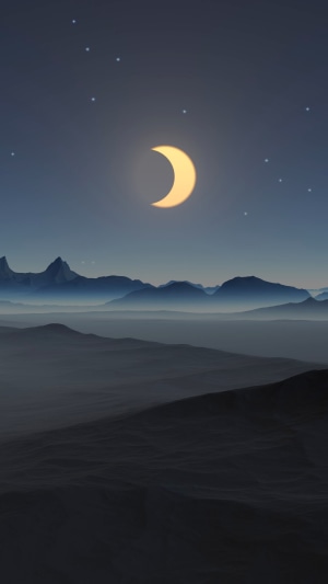 Tranquil Desert Night with Crescent Moon and Stars