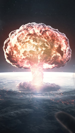 Nuclear explosion over planet Earth from space