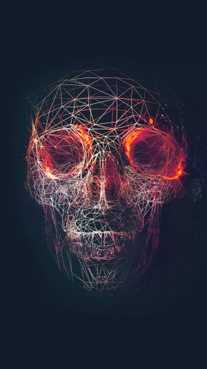 Abstract Geometric Skull with Fiery Eyes