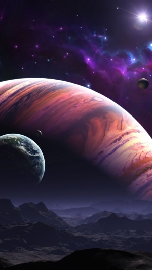 Planets and nebula in outer space