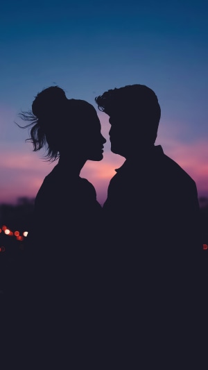 Couple's Silhouette Against a Sunset Sky