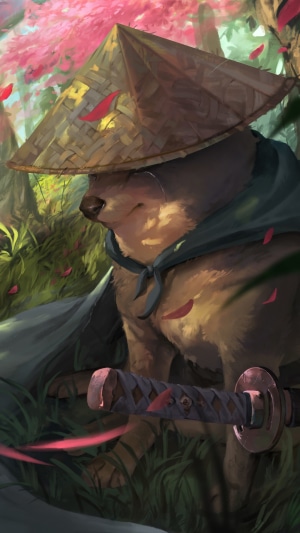 Shiba Inu Samurai Warrior in Forest
