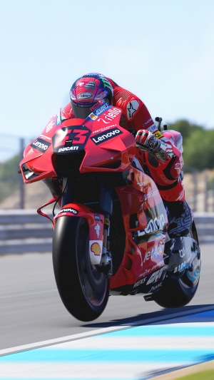 Francesco Bagnaia on a Ducati motorcycle in MotoGP 22
