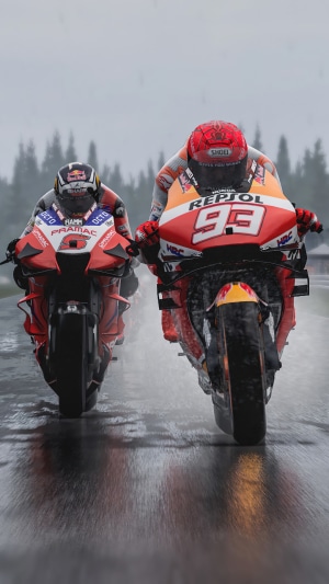MotoGP 22 video game with two motorcycles racing