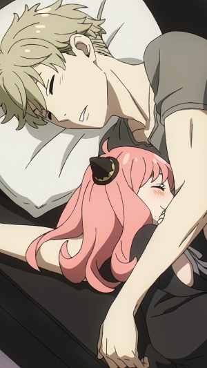 Anya Forger and Loid Forger from Spy x Family sleeping