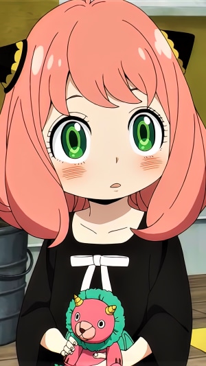 Anya Forger from Spy x Family holding a toy