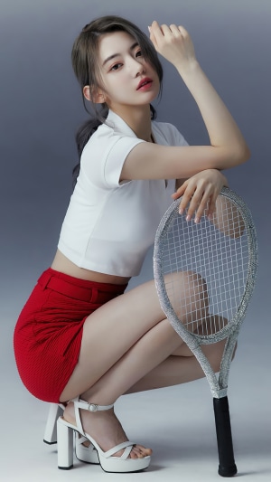 Miyawaki Sakura Poses with Tennis Racket