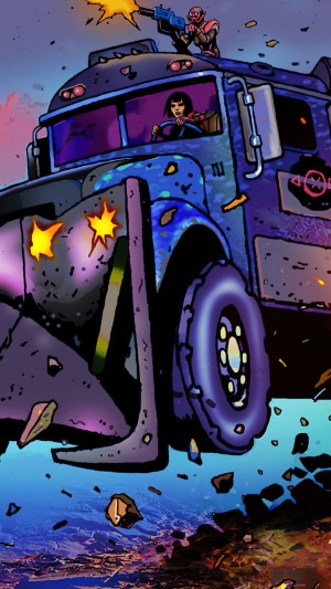 Fortnite characters in a battle truck