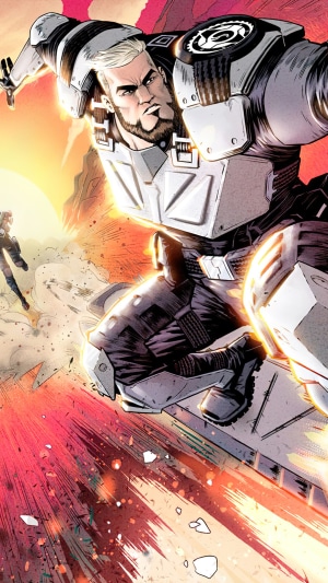 Fortnite character in white armor in a desert landscape