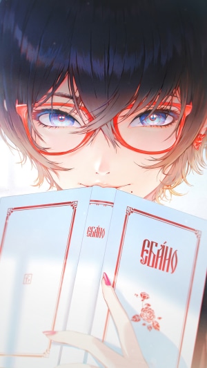Anime girl with glasses reading a book