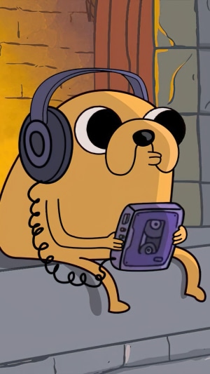 Jake the Dog from Adventure Time listening to music