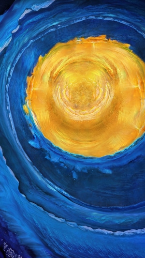 Abstract swirling blue and yellow paint