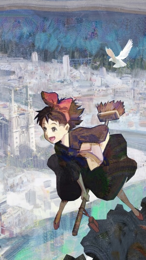Kiki's Delivery Service: Kiki flying over a city with a dove