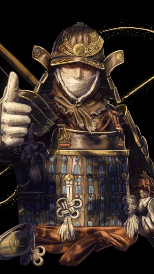 Samurai warrior in armor with thumb up