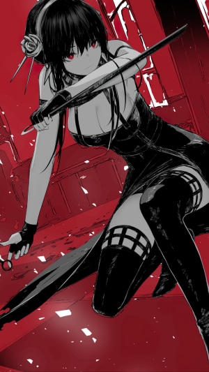 Yor Forger from Spy x Family with a sword