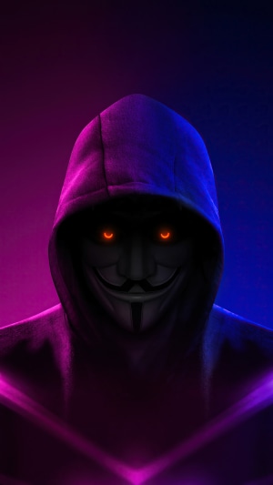 Anonymous character in a hoodie with glowing eyes