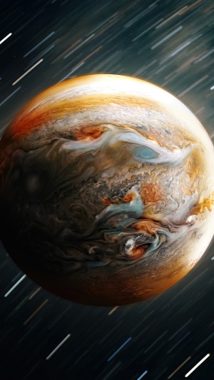Jupiter in Space with Streaking Stars