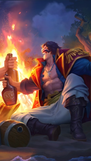 Gol D. Roger from One Piece celebrating by a campfire